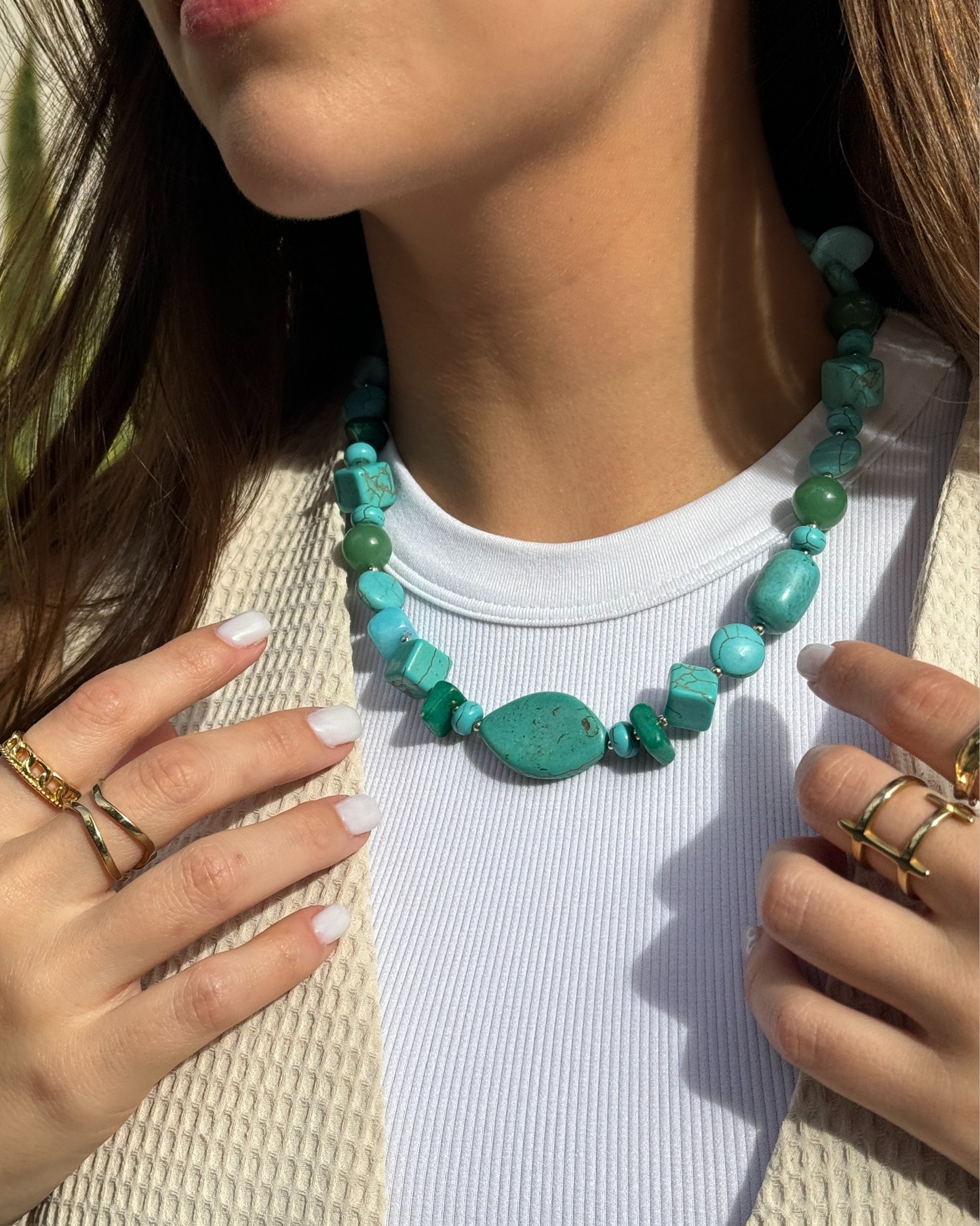 COLLAR PIEDRAS TURQUESA Y VERDE