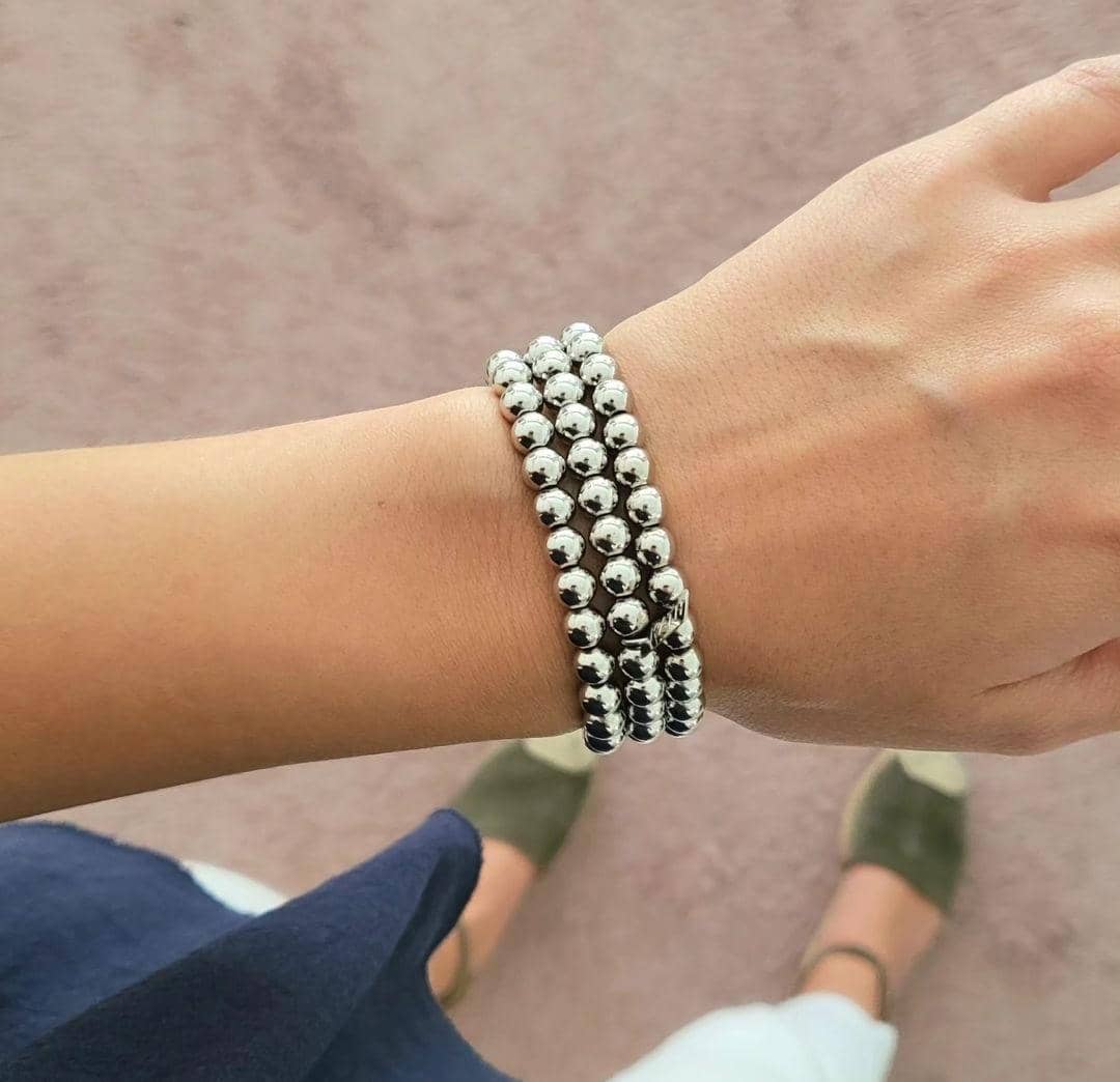 SET PULSERAS DE BALINES PLATEADAS GRANDES