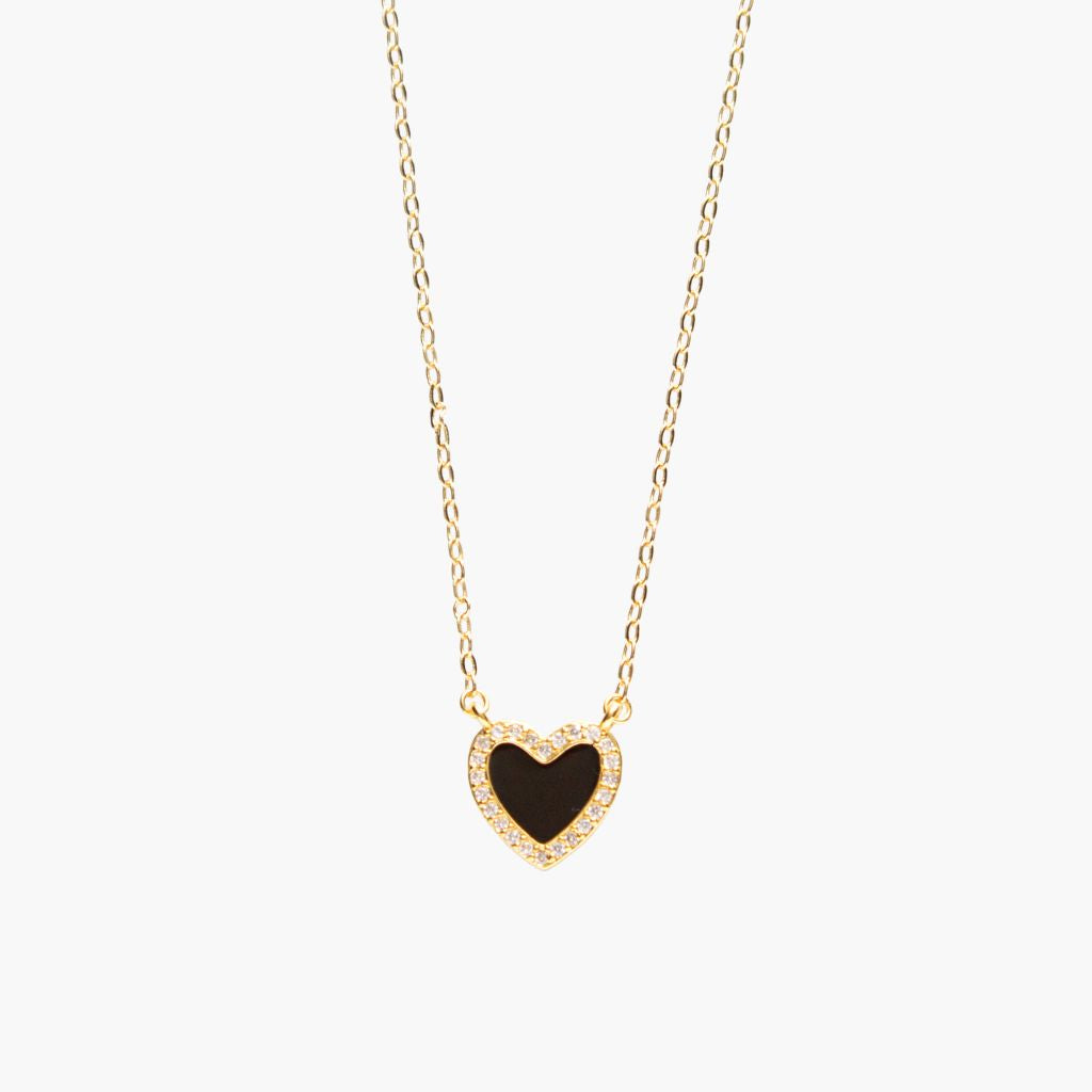 COLLAR CORAZÓN NEGRO BRILLANTE