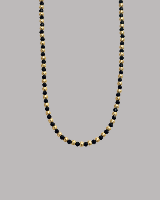 COLLAR DE BALINES CON CRISTAL NEGRO