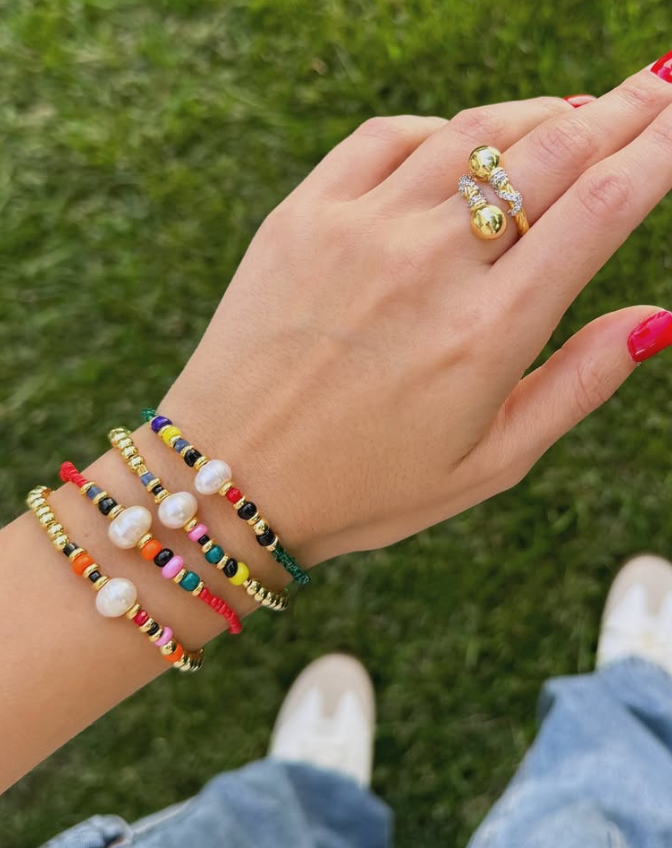 SET 4 PULSERAS DE BALINES, PERLAS Y COLORES