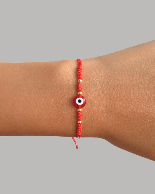 PULSERA HILO Y OJO TURCO ROJO