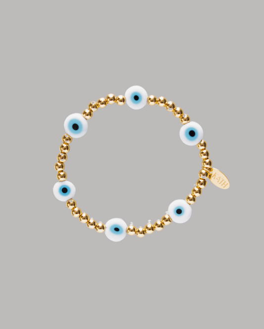 PULSERA BALINES DORADOS Y OJOS TURCOS