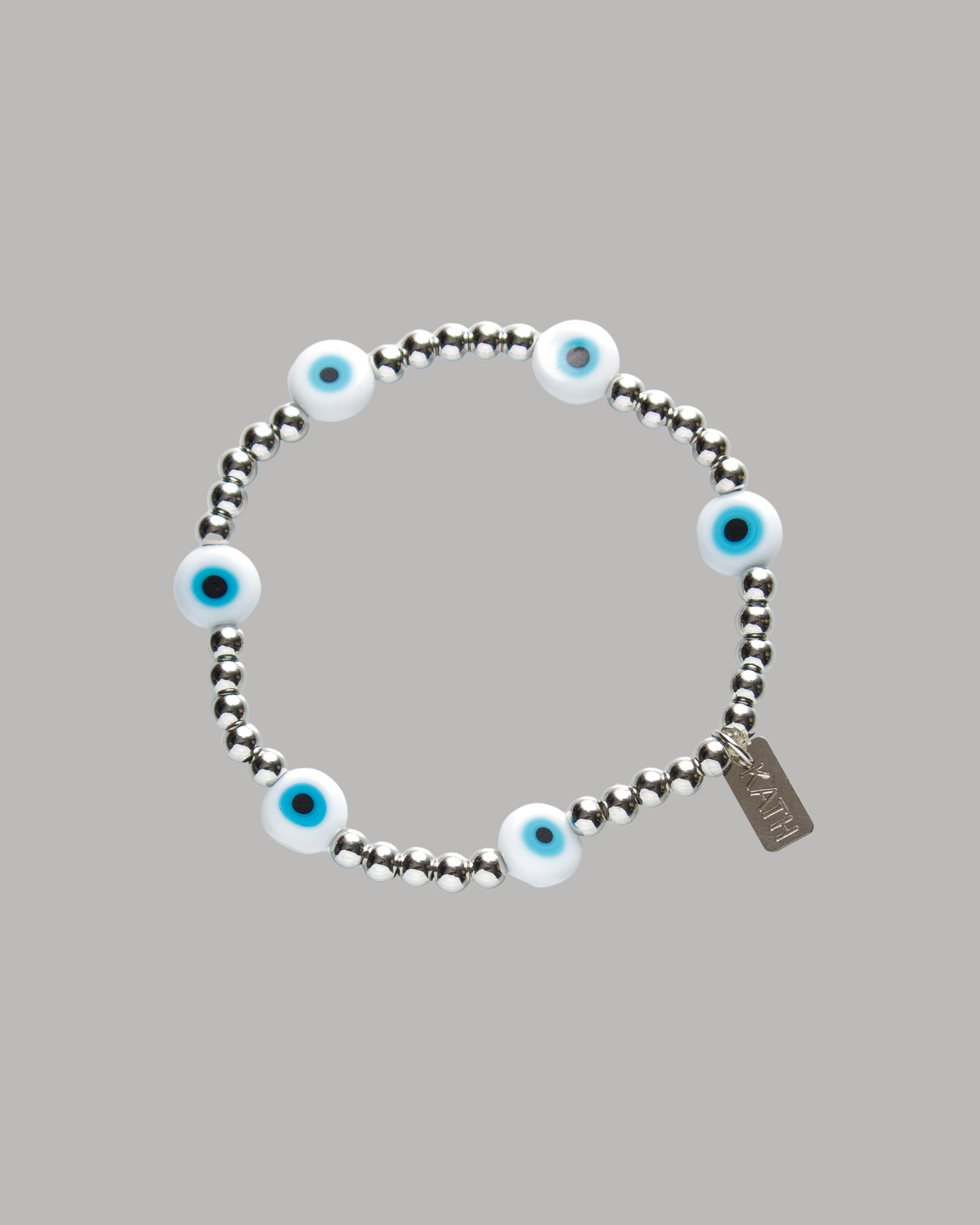 PULSERA BALINES PLATEADOS Y OJOS TURCOS