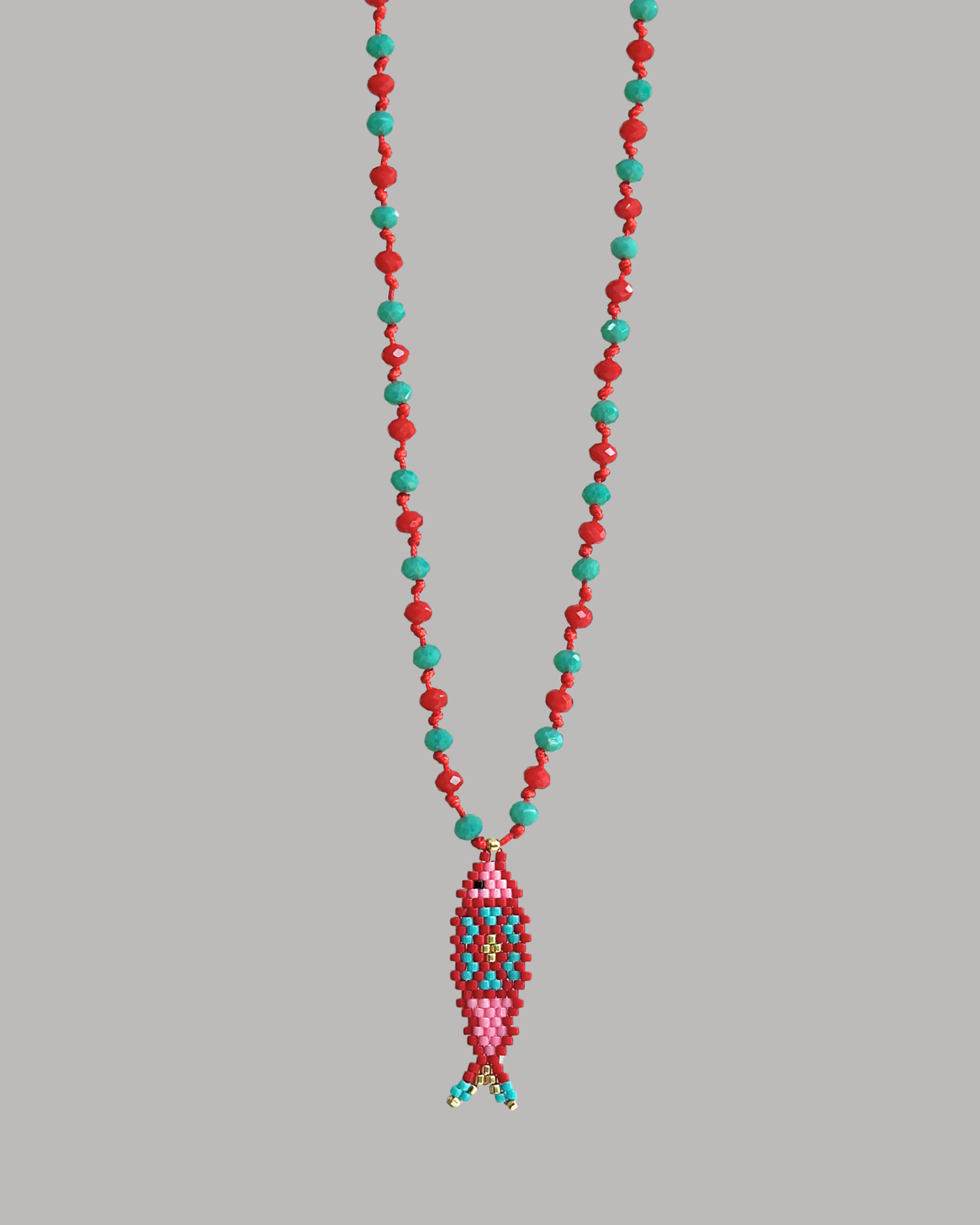 COLLAR PEZ MIYUKI ROJO Y TURQUESA