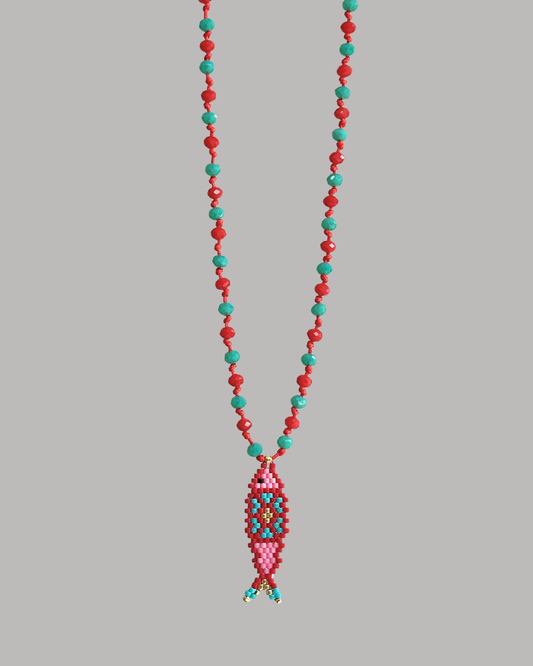 COLLAR PEZ MIYUKI ROJO Y TURQUESA