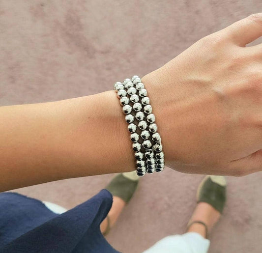 SET PULSERAS DE BALINES PLATEADAS GRANDES